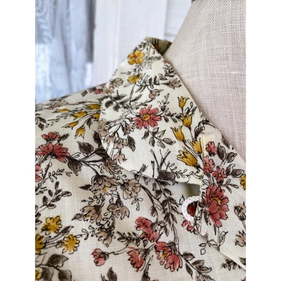 Vintage 1960s Womens Beige Floral Button Blouse Cotton blend Size Large - Picture 11 of 16